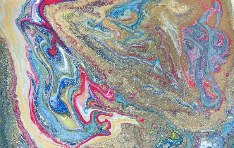 Μπλε χρυσό marbling σχέδιο Χρυσή μαρμάρινη υγρή σύσταση στοκ φωτογραφίες με δικαίωμα ελεύθερης χρήσης